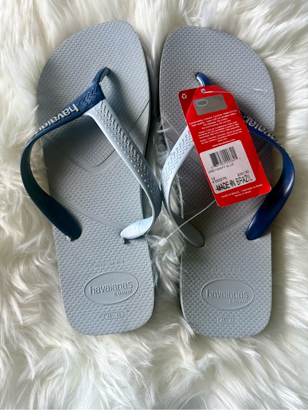 Havaianas Men’s Flip Flops Grey/Navy Blue NWT Size 12
